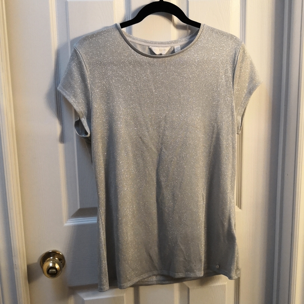 Ted Baker Silver Misy Sparkle Fitted Tee, sz Large